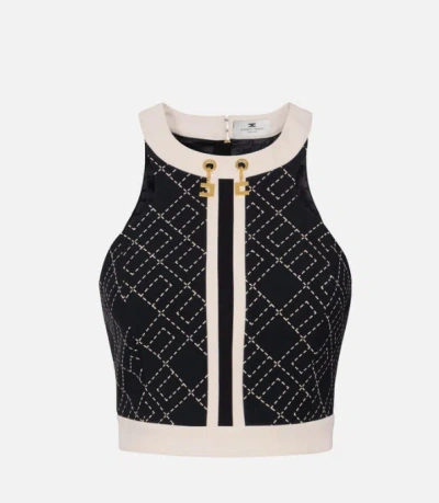 Elisabetta Franchi Bi Color Top In Black