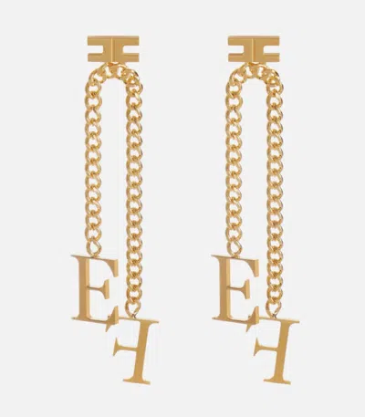 Elisabetta Franchi Earrings With Pendant Chain In Gold