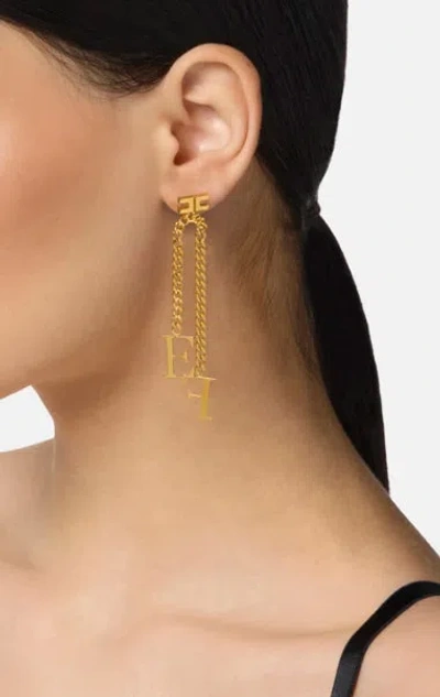 Elisabetta Franchi Earrings With Pendant Chain In Gold