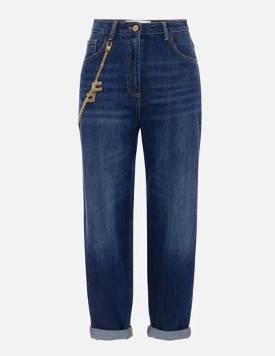 Elisabetta Franchi Jeans Con Catena Gioiello Blu In Blue
