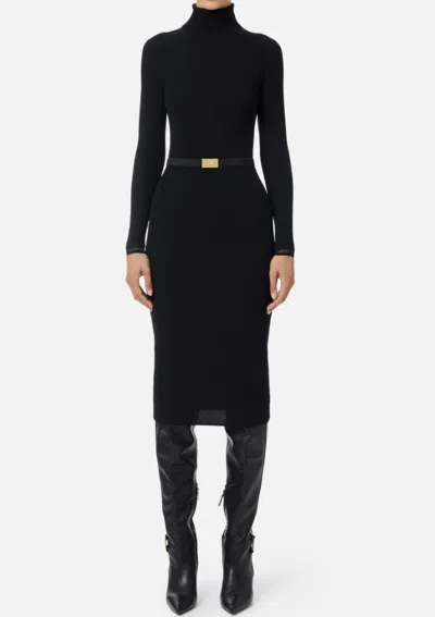 Elisabetta Franchi Dress In Ribbed Knit Fabric With Belt In Black