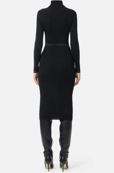 Elisabetta Franchi Dress In Ribbed Knit Fabric With Belt In Black