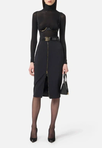 Elisabetta Franchi Lightweight Crepe Skirt With Black Zip In Black