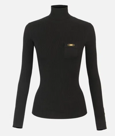 Elisabetta Franchi Turtleneck Sweater With Pocket In Gray