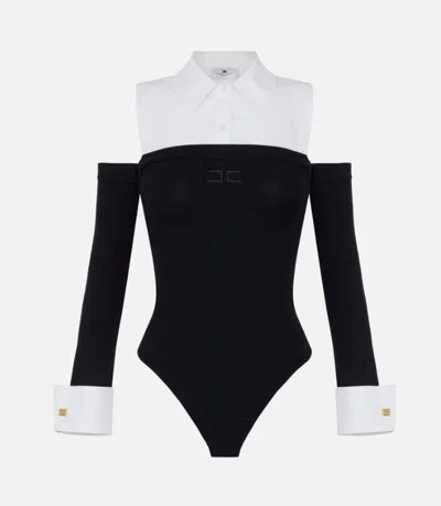 Elisabetta Franchi Viscose And Poplin Bodysuit In Black
