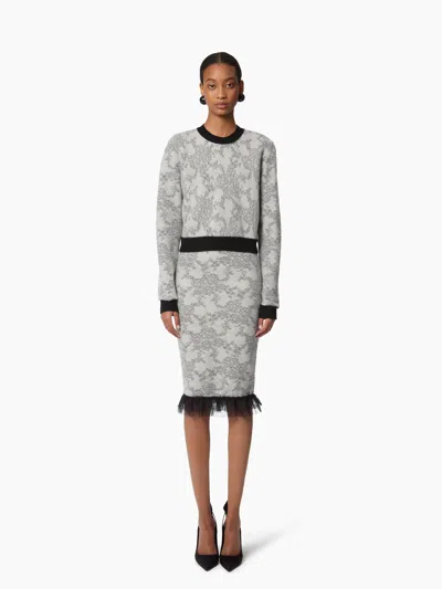 Nina Ricci Lace-pattern Midi Skirt In Gray