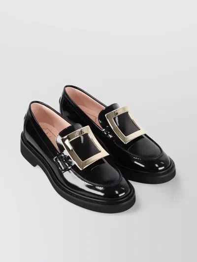 Roger Vivier Viv' Rangers Black Loafers With Metal Buckle In Black