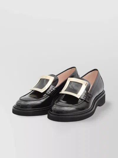 Roger Vivier Viv' Rangers Black Loafers With Metal Buckle In Black
