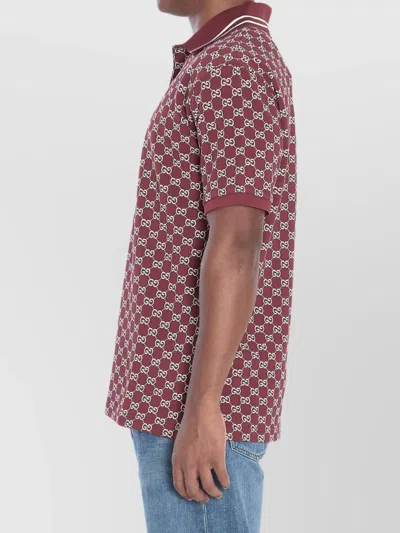 Gucci Men Red Polo Shirt With Striped Classic Collar In Gg Jacquard Cotton Man In Pink