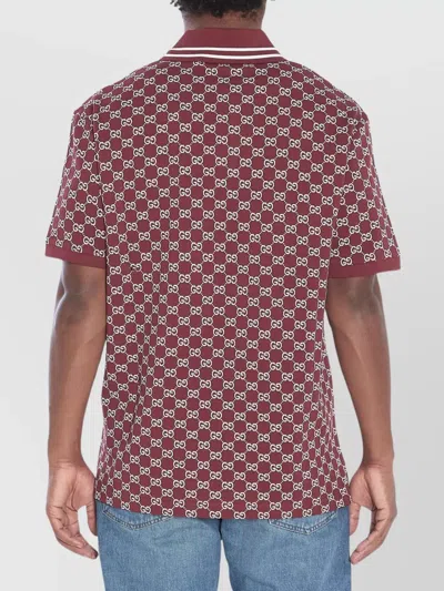 Gucci Men Red Polo Shirt With Striped Classic Collar In Gg Jacquard Cotton Man In Pink