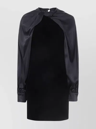 Max Mara Velour Zarella Dress With Satin Balloon Sleeves In Black
