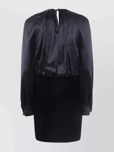 Max Mara Velour Zarella Dress With Satin Balloon Sleeves In Black