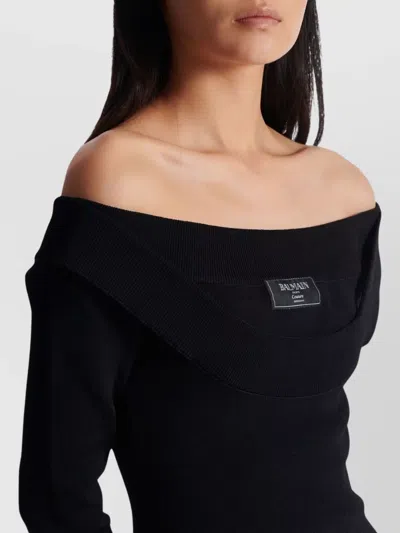 Balmain Double Collar Knit Zipped Midi Dress In Black