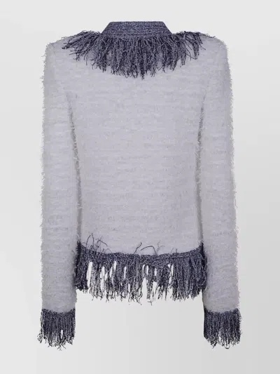 Balmain Women's Collarless Glittered Fringed Tweed Jacket In Purple