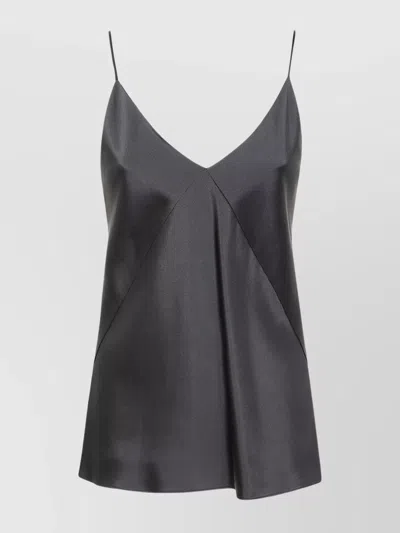 Max Mara Silk Top Relaxed Fit Satin Finish In Gray