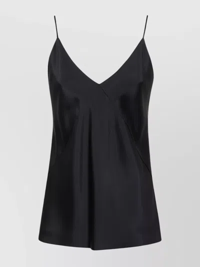 Max Mara V Neck Stretch Silk Satin Tank Top In Black