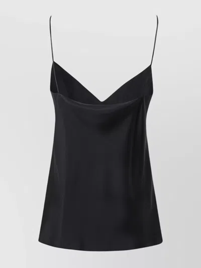 Max Mara V Neck Stretch Silk Satin Tank Top In Black