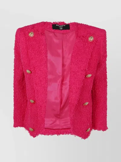 Balmain 8 Button Tweed Spencer Jacket In Pink