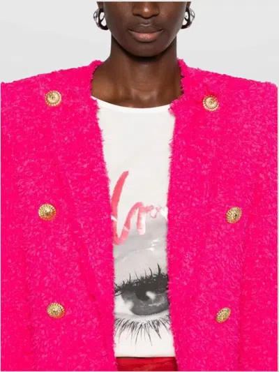 Balmain 8 Button Tweed Spencer Jacket In Pink