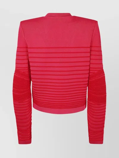 Balmain V-neck Ribbed Knit Cardigan Pockets In Red