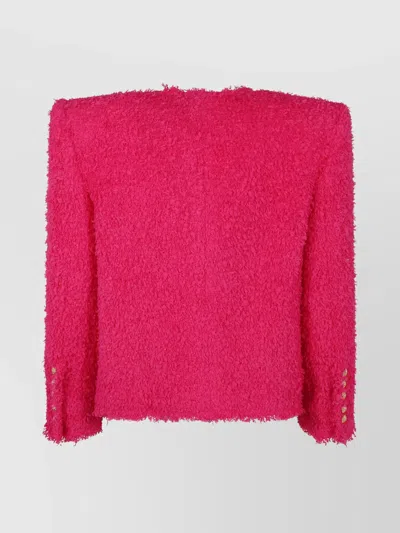Balmain 8 Button Tweed Spencer Jacket In Pink