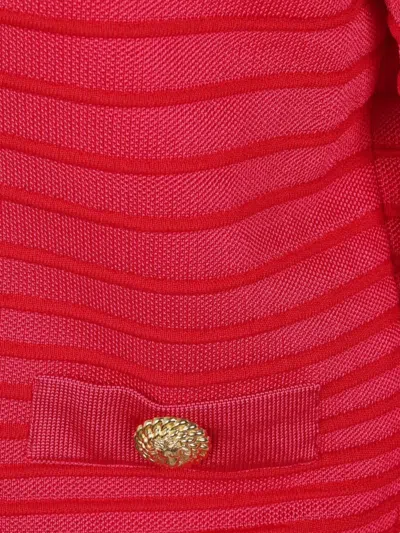 Balmain V-neck Ribbed Knit Cardigan Pockets In Red