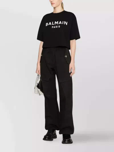 Balmain Cropped T-shirt With Print In Black