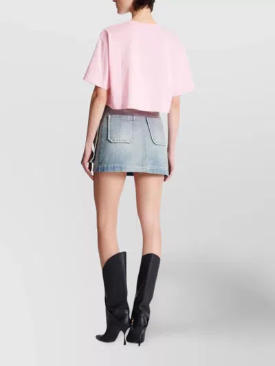 Balmain Cropped Logo Screen Print Tee In Pink