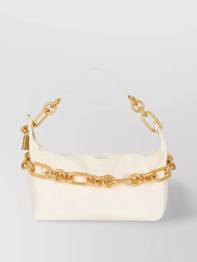 Balmain Medium Sync Bag In Calfskin Leather In Neutral