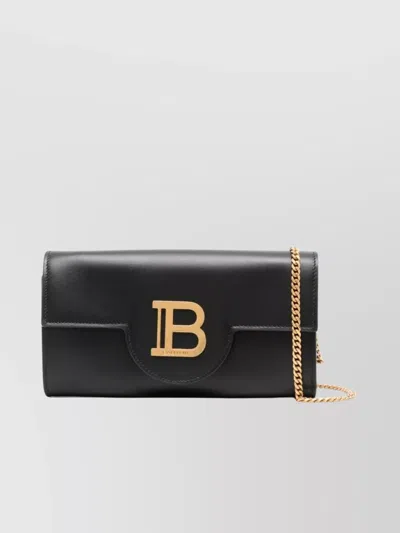 Balmain B Buzz Wallet On Chain In Calfskin Leather In Black