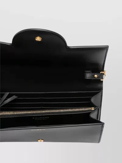 Balmain B Buzz Wallet On Chain In Calfskin Leather In Black