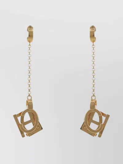 Chloé Chain Detailed Geometric Shape Dangling Earrings In Brown