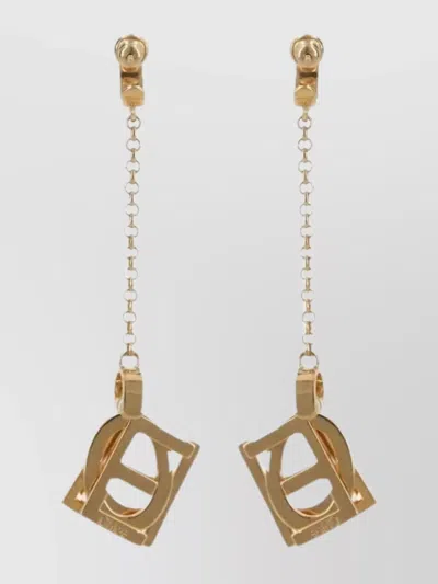 Chloé Chain Detailed Geometric Shape Dangling Earrings In Brown