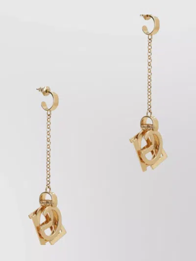 Chloé Chain Detailed Geometric Shape Dangling Earrings In Brown