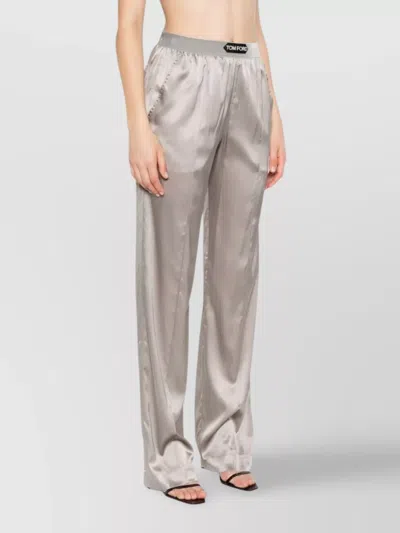 Tom Ford Wide-leg Trousers With Satin Finish In Metallic
