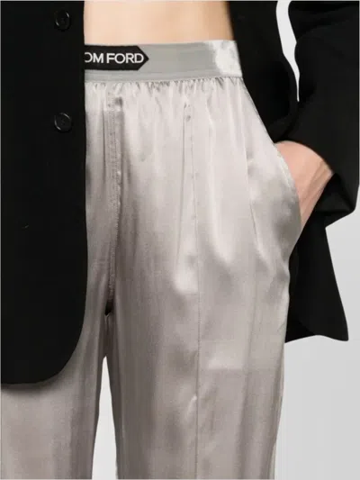Tom Ford Wide-leg Trousers With Satin Finish In Metallic