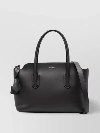 Tom Ford Medium Top Handle In Natural Grain Leather In Black
