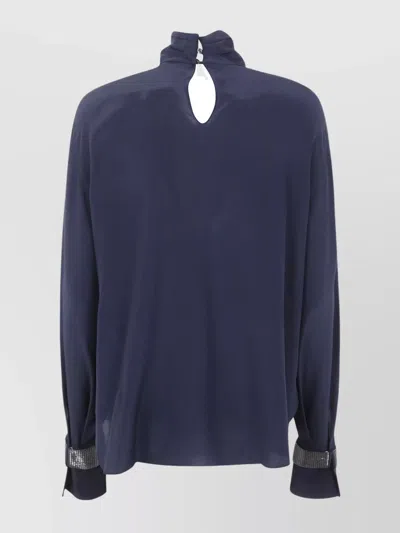 Brunello Cucinelli Turtle Neck Blouse In Blue