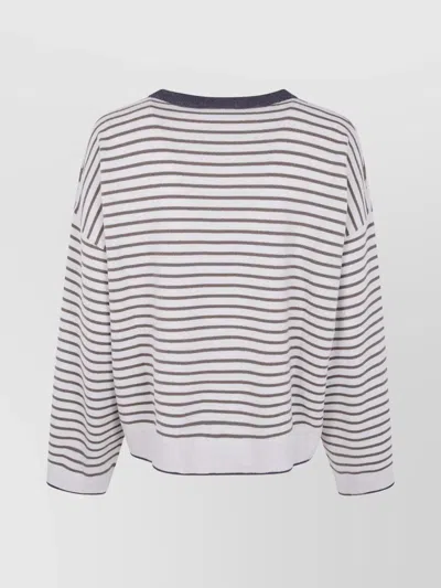 Brunello Cucinelli Striped Crew Neck Sweater In Gray