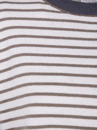 Brunello Cucinelli Striped Crew Neck Sweater In Gray