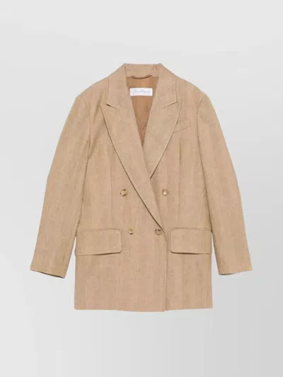 Max Mara Flap Pockets Longline Notched Lapels Jacket In Neutral