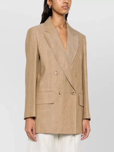 Max Mara Flap Pockets Longline Notched Lapels Jacket In Neutral