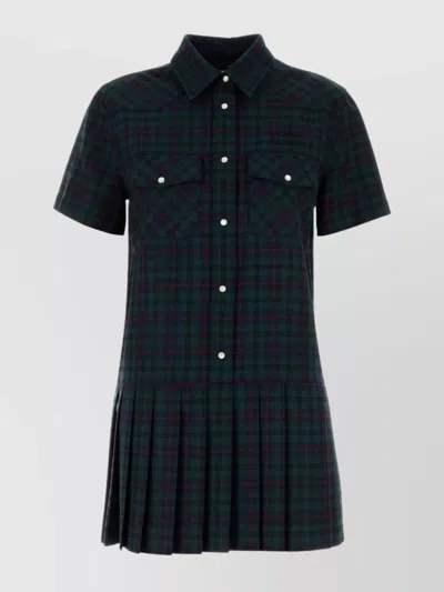 Miu Miu Embroidered Wool Mini Dress In Green