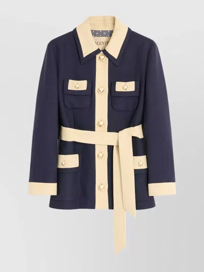 Valentino Blue/ivory Jacket With Belt In Animal Print