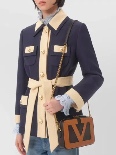 Valentino Blue/ivory Jacket With Belt In Animal Print