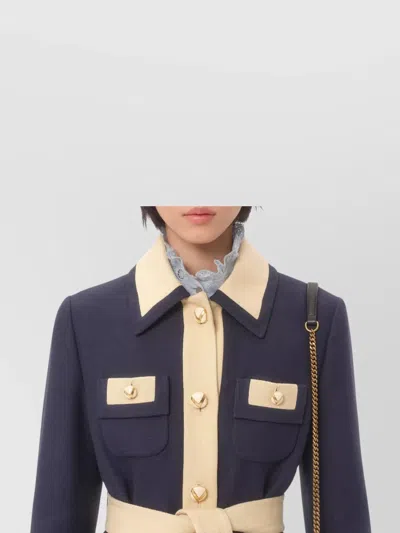 Valentino Blue/ivory Jacket With Belt In Animal Print