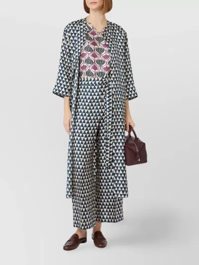 Max Mara Silk Kaftan Geometric Pattern In Blue