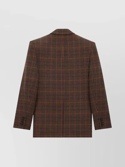 Saint Laurent Wool Check Single-breasted Jacket With Notched Collar In Brown