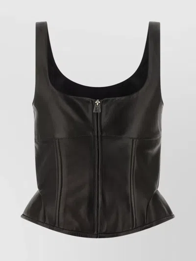 Ermanno Scervino Square Neckline Leather Top With Panel Detailing In Black