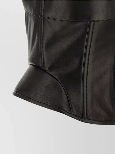 Ermanno Scervino Square Neckline Leather Top With Panel Detailing In Black